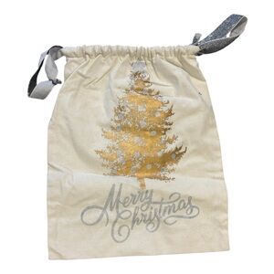 Christmas fabric gift sack bag Merry Christmas Tree White Gold Silver Canvas